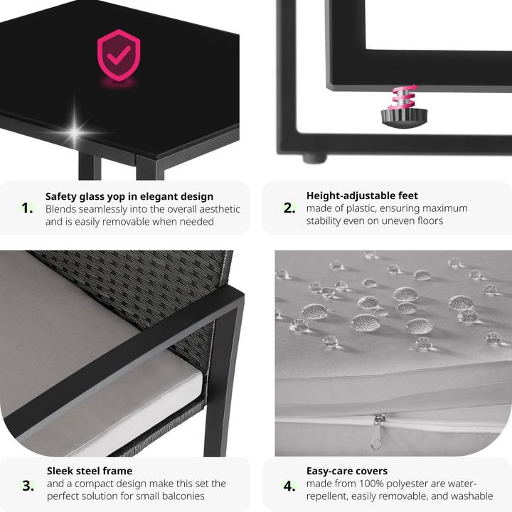 Image du produit tectake Ensemble de salon de jardin en rotin Granada avec table pour 2 personnes Noir