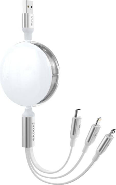 Proove - Triple Sync Adapter, USB-A to USB-C + MIcro-USB + Lightning, Weiss (1.20 m)