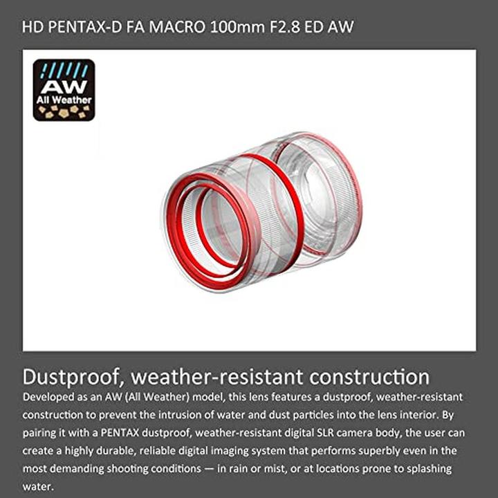 Productafbeelding Pentax HD DFA 100 Macro f2.8 ED AW Zwart (Pentax KAF, Volledig formaat, APS-C / DX)