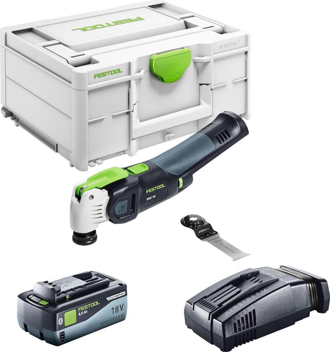 32, Bi, 1x Festool VECTURO OSC 18 cordless oscillating saw, 1x Festool universal saw blade USB 78, OSC (203337), 1x Festool Systainer SYS3 M 187 (204842), 1x Festool BP 18 Li 8.0 HP-ASI battery 18 V 8.0 Ah (577323), 1x Festool SCA 16 quick charger 10.8 V - 18 V 16 A (576953)