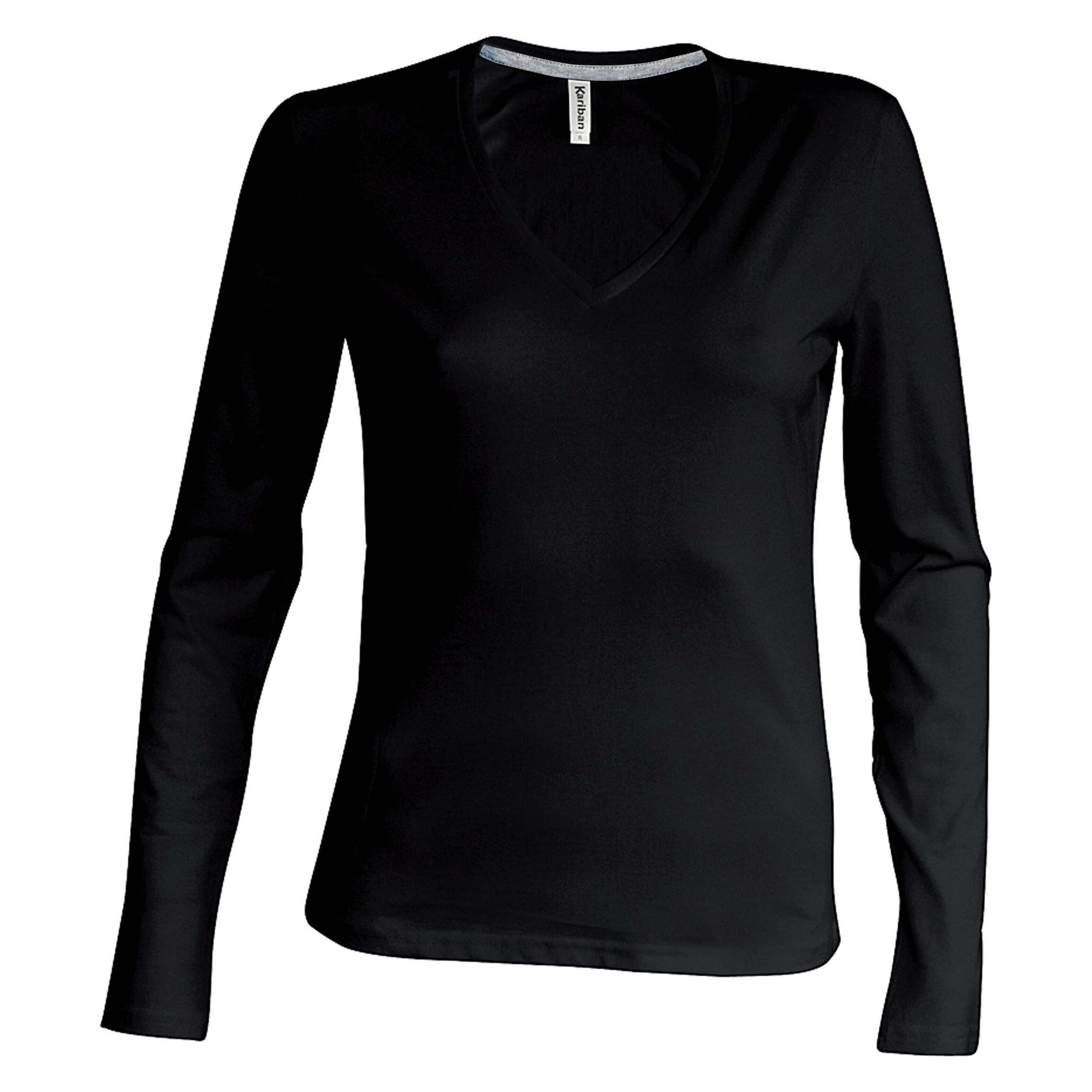 Kariban, Damen, Shirts, Col V, Schwarz