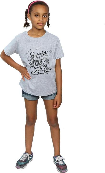 Actual product image Disney Girls Mickey And Minnie Mouse Kiss Sketch Cotton T-Shirt (116)