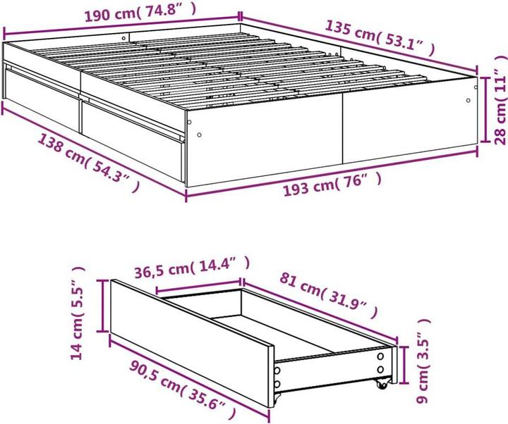 Actual product image vidaXL Bettgestell (135 x 190 cm)