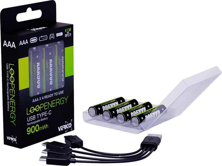 Immagine prodotto Verico Batteria Li-Ion USB-C Micro AAA 1.5V 900mWh 600mAh ricaricabile via USB (4 pz., AAA / LR03 / Micro / R03 / AM4 / MN2400 / KR03, 600 mAh)