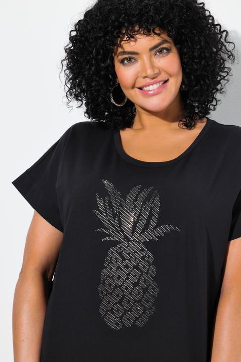 Immagine prodotto Ulla Popken T-shirt dal taglio oversize con ananas brillante, scollo a girocollo e mezze maniche (62)