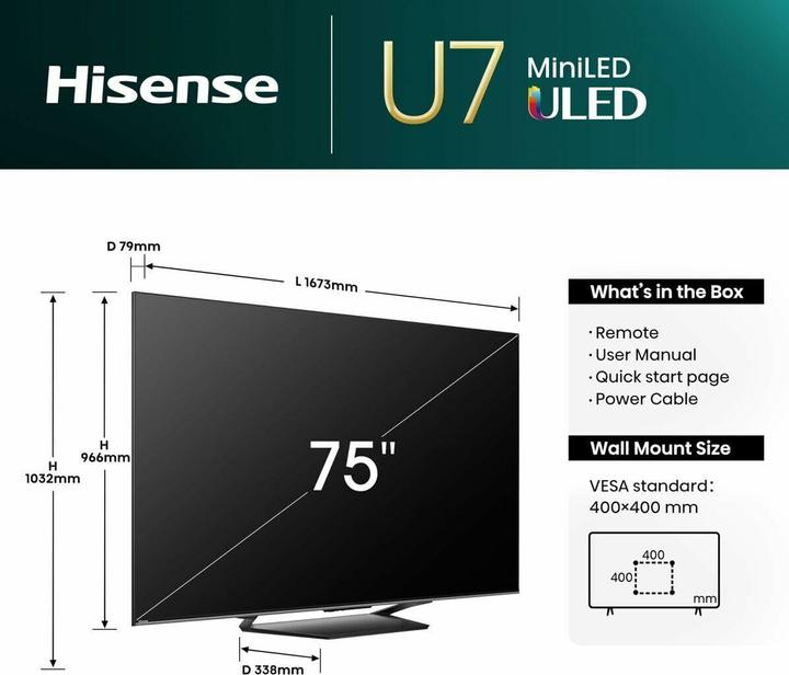 Actual product image Hisense TV 85U7NQ (85", U7N, Mini-LED, 4K, 2024)