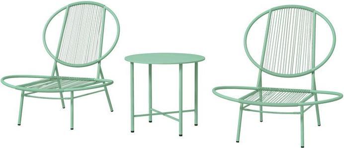 Produktbild Swisshandel24 Bistro-Set 3-teilig aus Stahl Ergonomische Muschelförmige Gartenstühle Grün (50 cm)