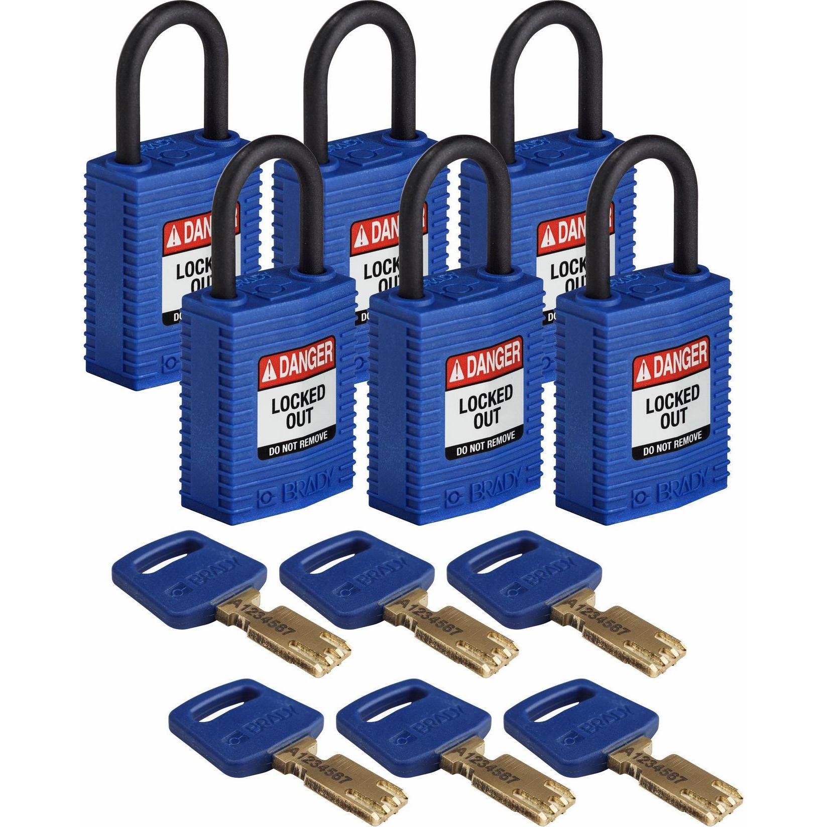 Brady, Vorhängeschloss, Safekey Kompaktes Nylon-Sicherheitsschloss mit Nylonbügel, Blau, 25 mm Bügelhöhe, 4.3 mm Bügeldu...