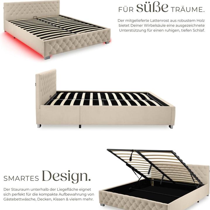 Actual product image tectake Ottoman Bed with LED strips & storage (180 x 200 cm)