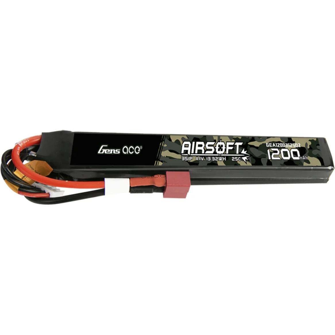 Thumbnail - Gens Ace 25C 1200mAh 3S1P 11.1V Saddle Airsoft Gun Lipo Battery with T Plug (11.10 V, 1200 mAh)