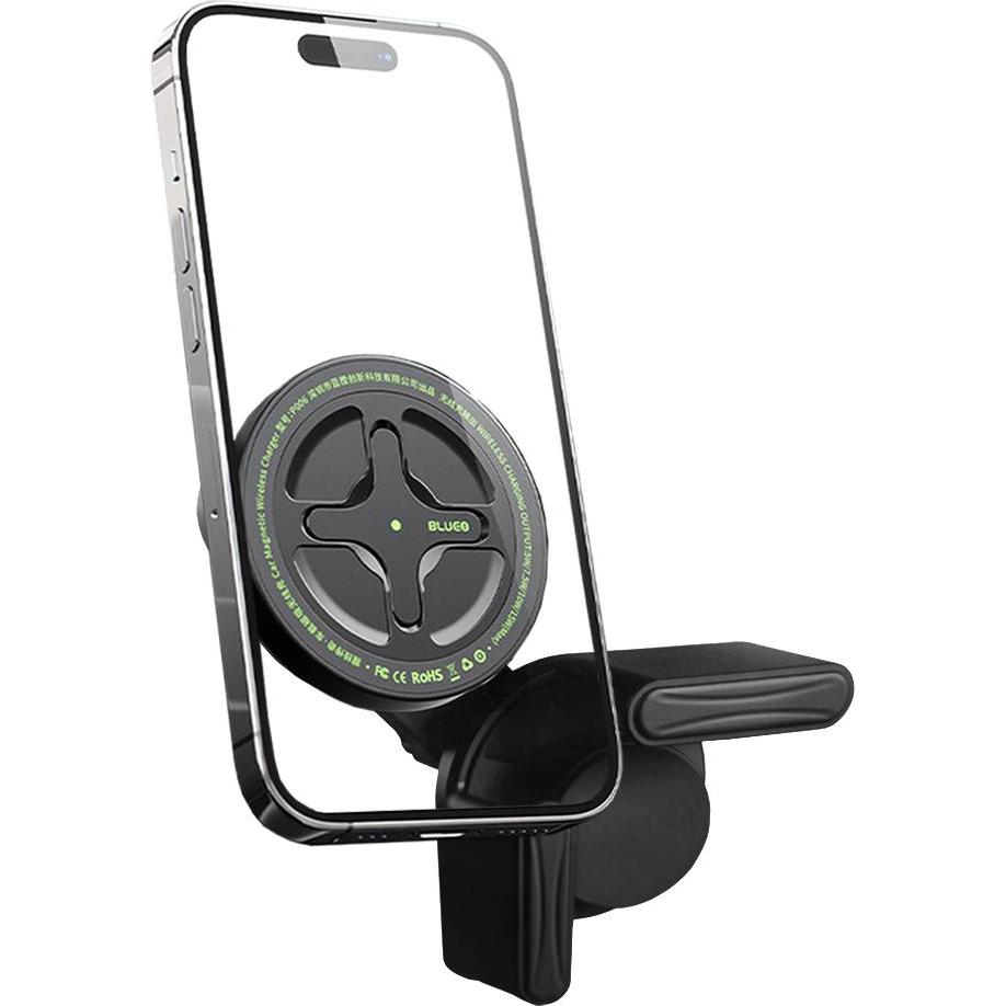 Blueo - Ape Legend Car Holder with Wireless Charging - for EV Car, Type-C, 15W, 360 Rotation - Black, Adattatore per auto, Nero