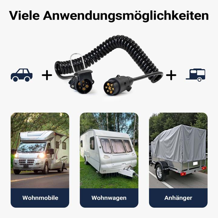 Produktbild Wiltec 7-poliges Spiralkabel 3m Anhängerkabel PVC Verlängerungskabel Stecker Buchse
