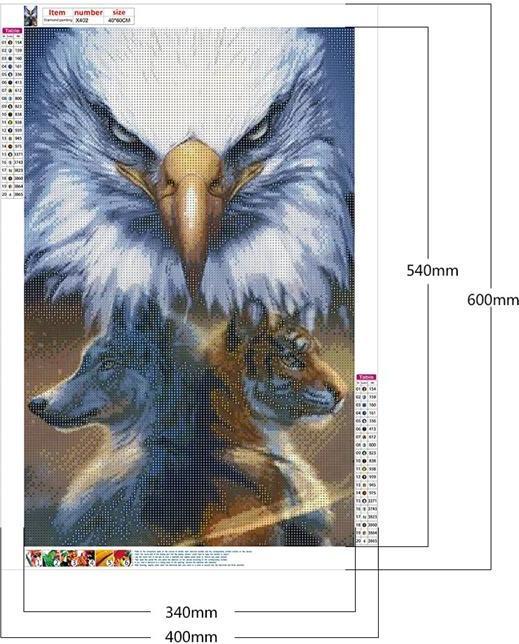 Produktbild Shenzhen Diamond Painting Adler, Wolf, Tiger 54 x 34 cm