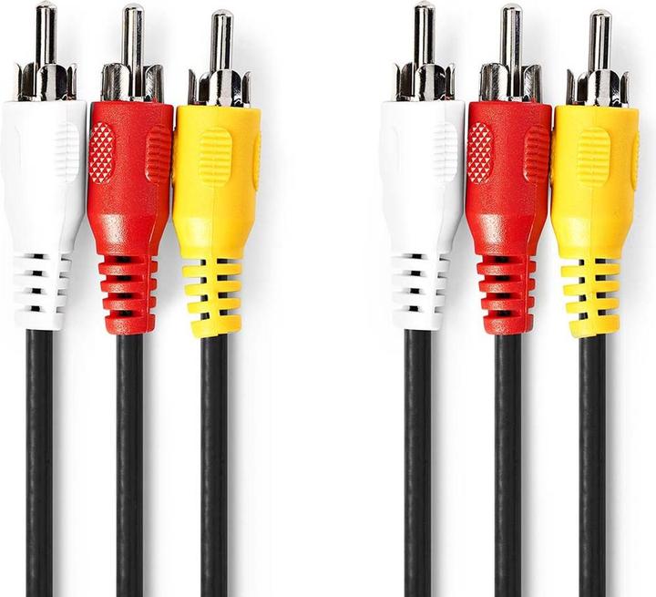 Actual product image Nedis Composite video cable | 3x RCA plug | 3x RCA plug | Nickel-plated | 480p | 2.00 m | Round (2 m)
