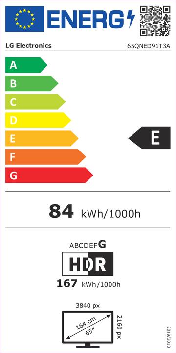 Label énergétique LG 65QNED91T3A (65", QNED91, 4K, 2024)