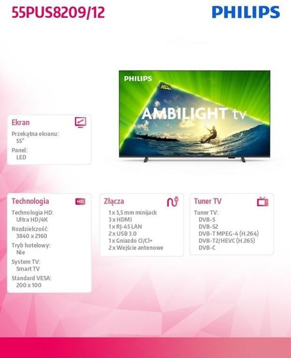 Image du produit Philips 55PUS8209/12 (55", QLED, 4K)