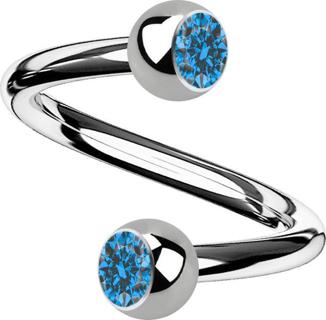 Actual product image Star Piercing Micro Spirale silber mit zwei Kugeln Kristall hellblau (without brass, Titanium)