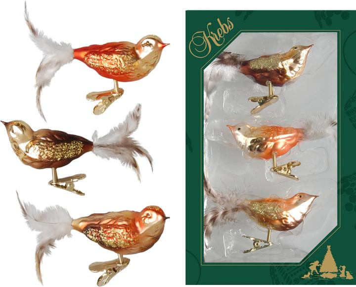 Produktbild Krebs Glas Lauscha Glasvögel im 3er Set - Christbaumschmuck in versch. Farben (3x)