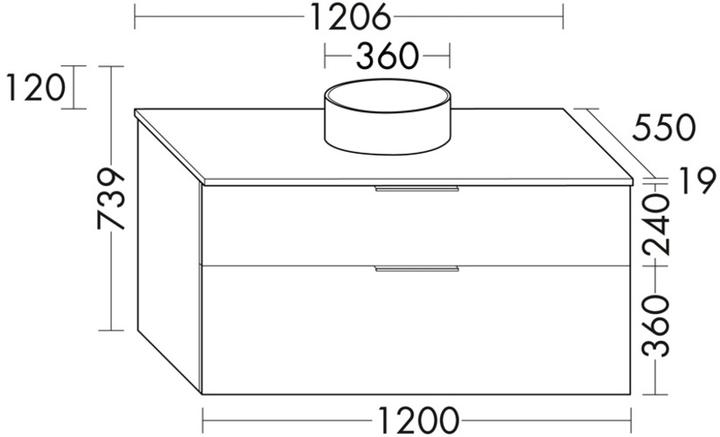 Actual product image burgbad Eqio ceramic countertop washbasin center, round, including vanity unit, width 1200m