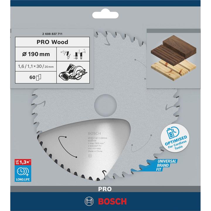 Produktbild Bosch Professional Zubehör PRO Wood cordless Kreissägeblatt, 190 x 1,6 x 30 mm