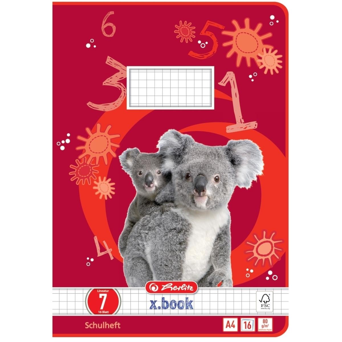 Herlitz, Heft + Block, Schulheft X-Book, DIN A4, Lineatur 7 (A4, Kariert)