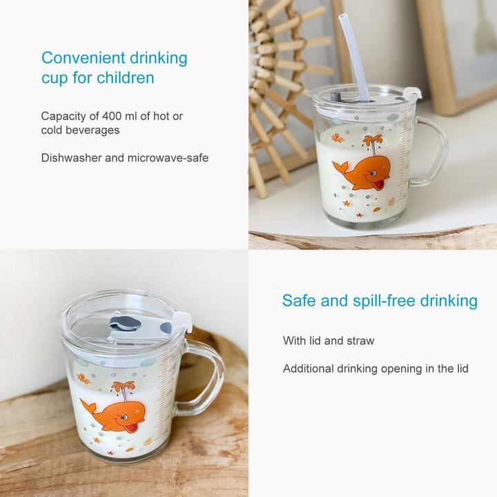 Produktbild Intirilife Kinder Trinkbecher mit Deckel, Skala und Strohhalm