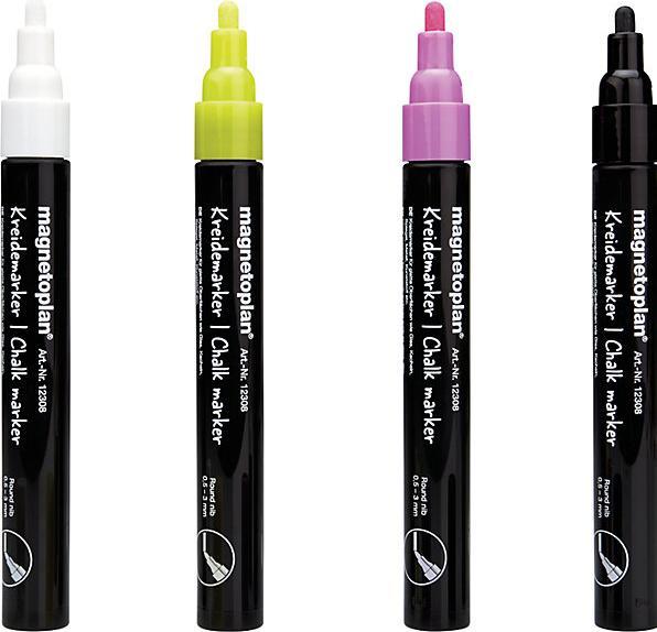Actual product image Magnetoplan Chalk marker, assorted colours, black, white, yellow, pink, pack of 16. (16 x)