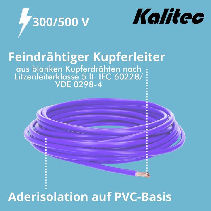 Produktbild Kalitec 10 Meter H05V-K 1 mm² violett Verdrahtungsleitung I Aderleitung flexibel I PVC Einzelader I (10 m)