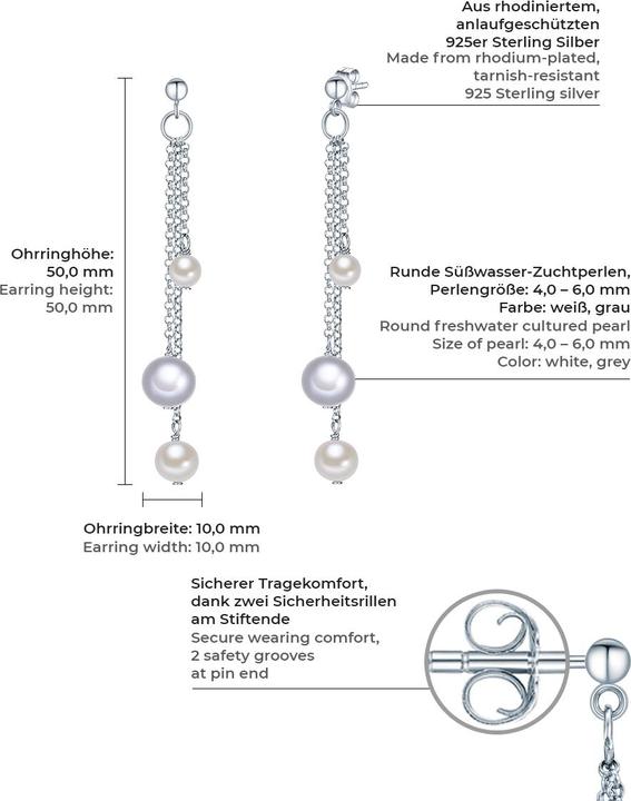 Produktbild Valero Pearls Damen Sterling Silber Süsswasser-Zuchtperle silber - 3018 (Sterling Silber 925/000)