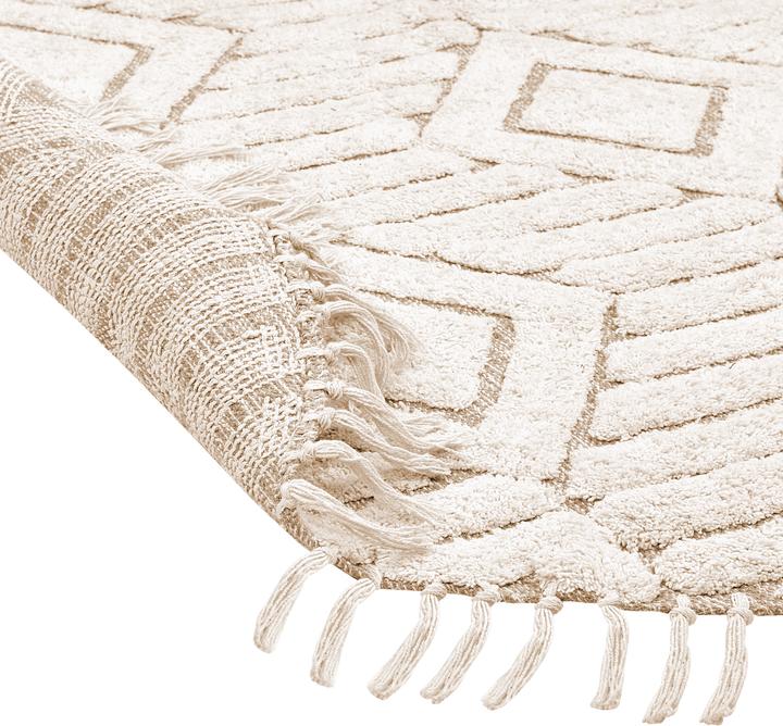 Produktbild Beliani Teppich Baumwolle hellbeige ⌀ 140 cm Fransen HORASAN (140 x 140 cm)