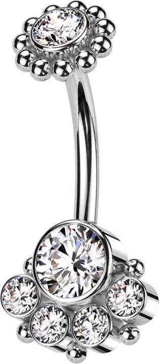 Immagine prodotto Hollywood Body Jewelry Filetto interno a banana in argento con fiore a pallina in argento e quattro piccoli cristalli in (senza ottone, Acciaio chirurgico 316L)
