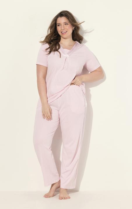 Produktbild Ulla Popken Pyjama, Satindetails, V-Ausschnitt, Halbarm (54)