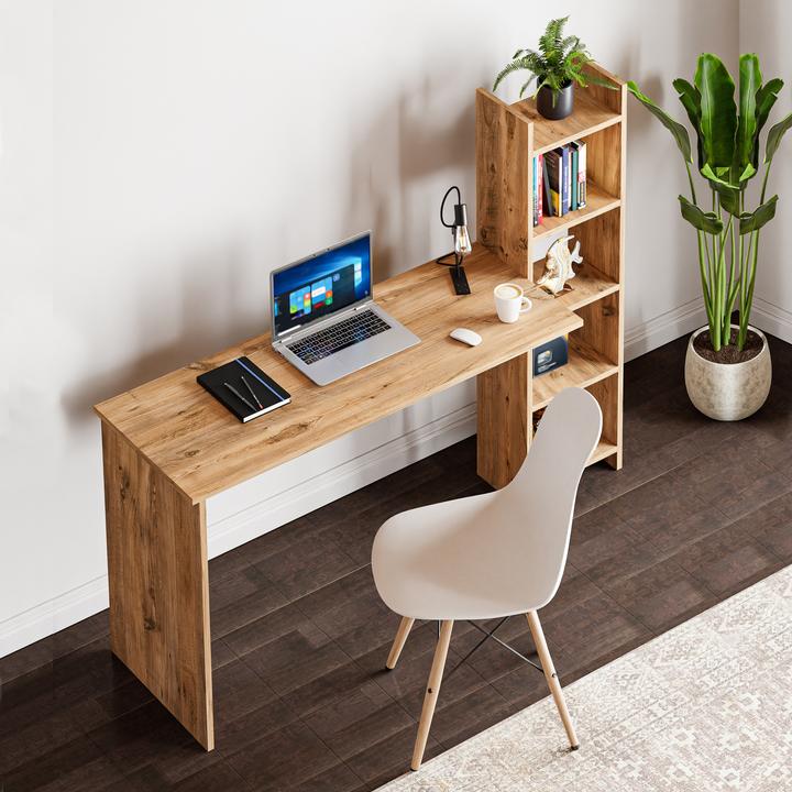 Produktbild En.Casa Schreibtisch mit Regal Chagtuniejle 150x45x120 cm Holzoptik