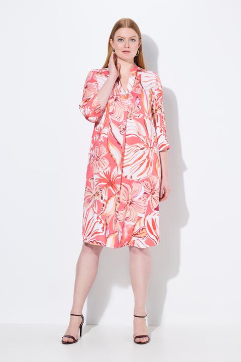 Image du produit Ulla Popken Robe manches 3/4 et col montant, motif feuilles, coupe évasée (58)