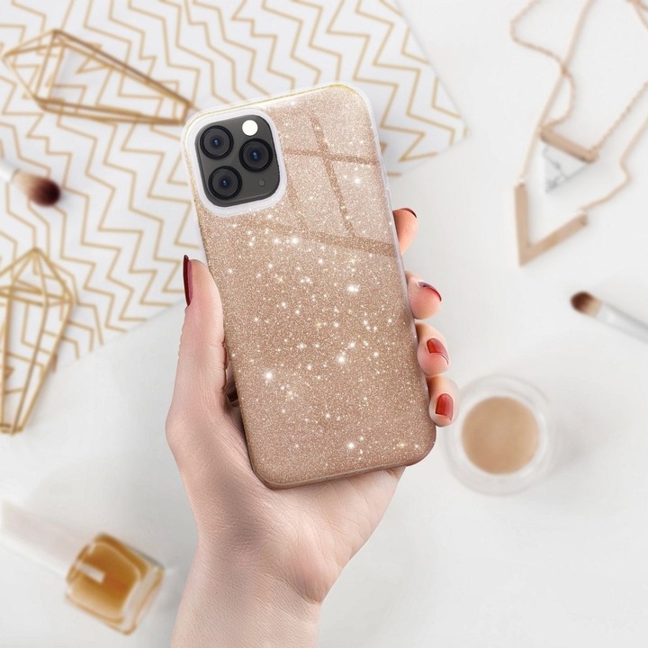 Actual product image König Design Mobile Phone Case for Huawei Y5p Protective Case Cover Bumper Shell Glitter Frame Gold New (Huawei Y5p)