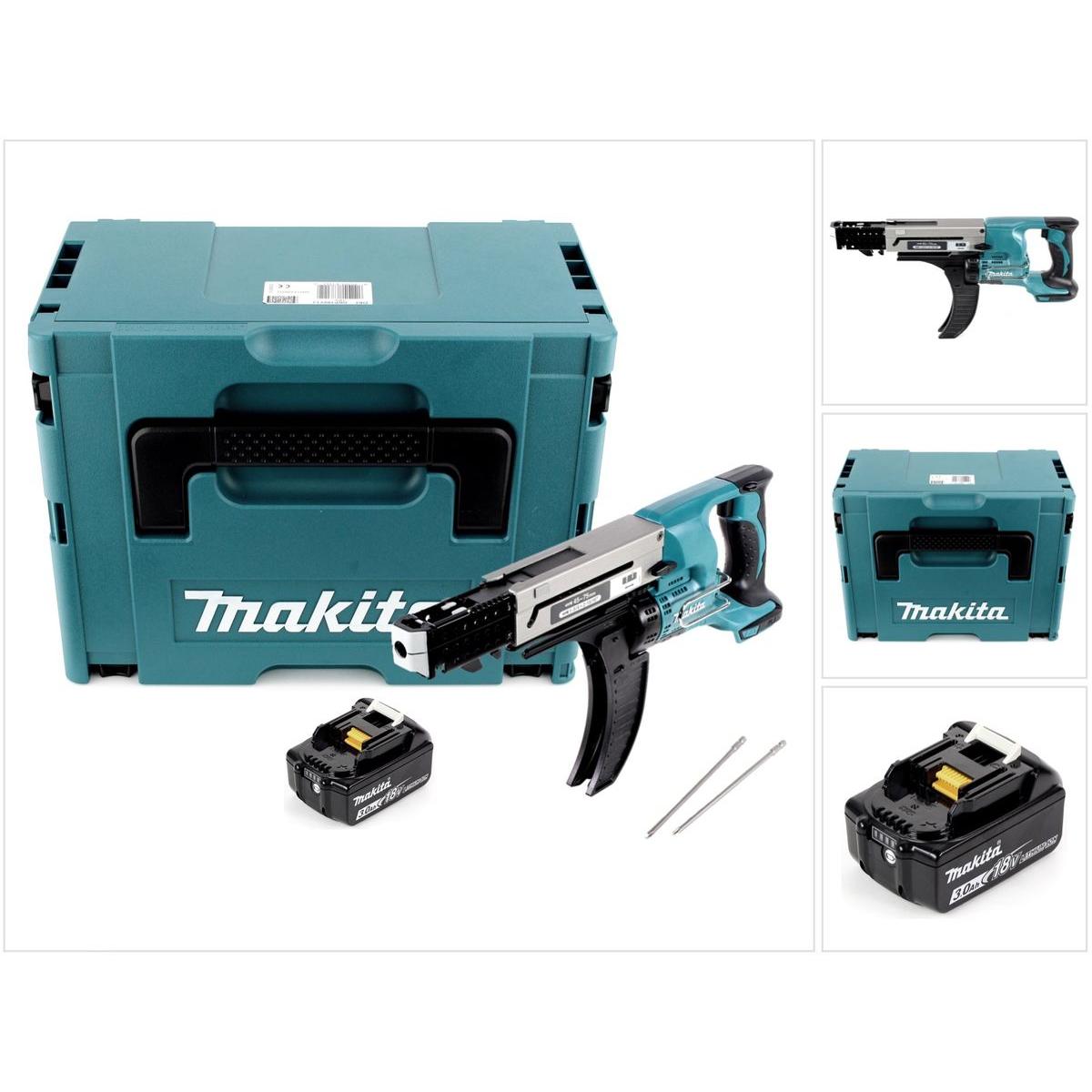 Makita, Bohrmaschine + Akkuschrauber, DFR 750 F1J Akku Magazinschrauber 18V 45-75mm + 1x Akku 3,0Ah + Makpac - ohne Lade...