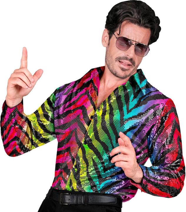 Widmann Herren Pailletten Hemd im Tigerlook Rainbow
