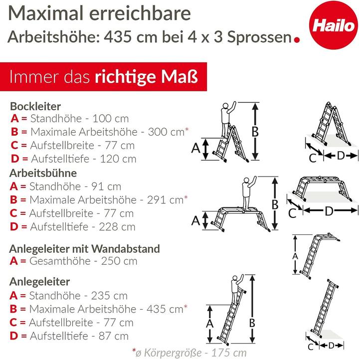 Actual product image Hailo M60, aluminium universal ladder, 4x3 rungs (Multi-purpose ladder, 332 cm)