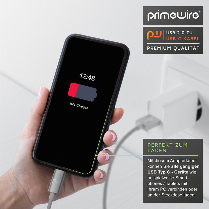 Produktbild Primewire USB-C 3.1 Kabel - Typ C zu Typ A Datenkabel, Ladekabel - Nylonmantel - bidirektional - Geschirmt (2 m, USB 3.1)