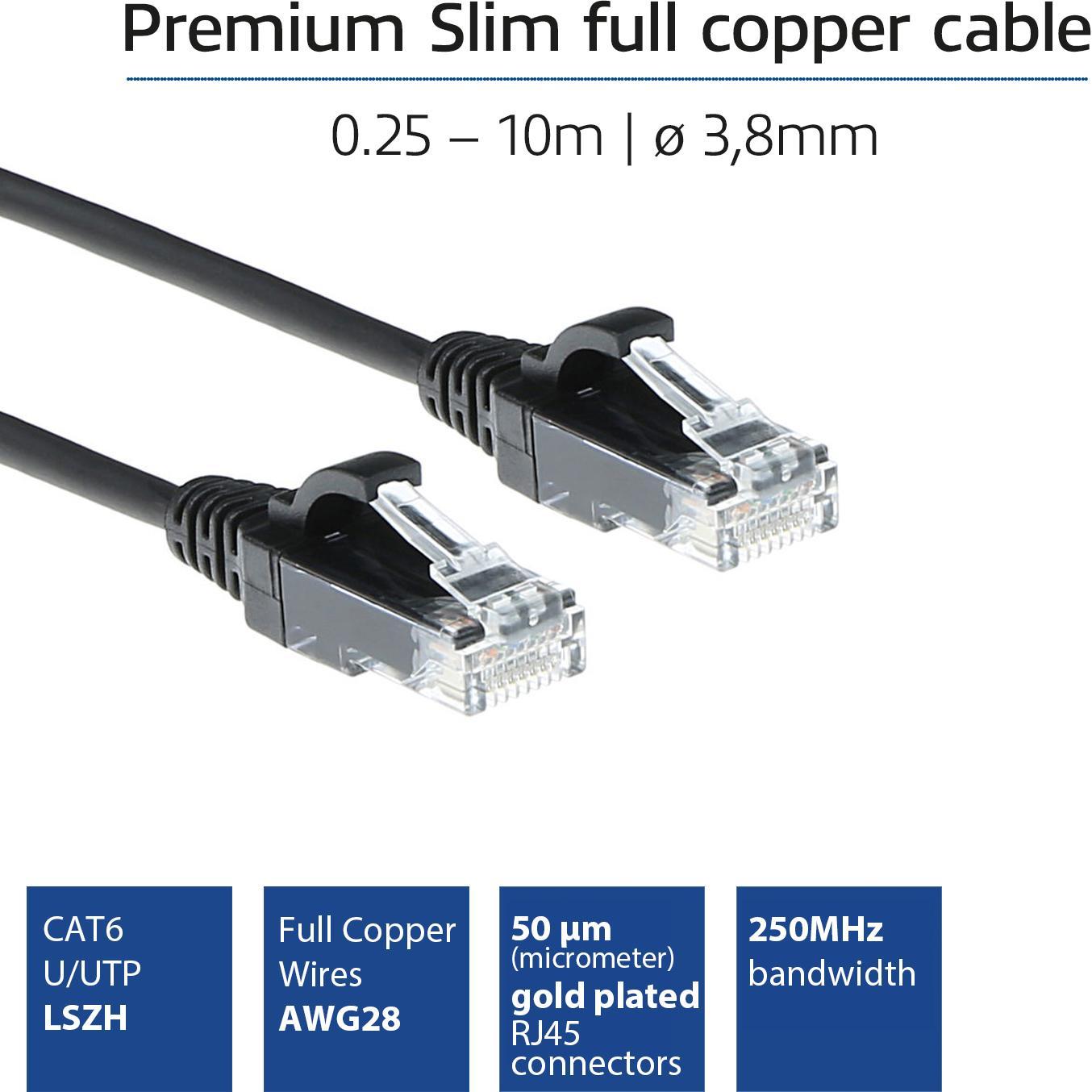 Thumbnail - ACT Black 5 meter LSZH U/UTP CAT6 datacenter slimline patch cable snagless with RJ45 connectors (U/UTP, CAT6, 5 m), Netz...