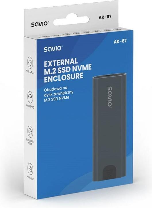 Actual product image Savio M.2 SSD NVMe external drive enclosure USB-C 3.1 AK-67 grey (M.2)