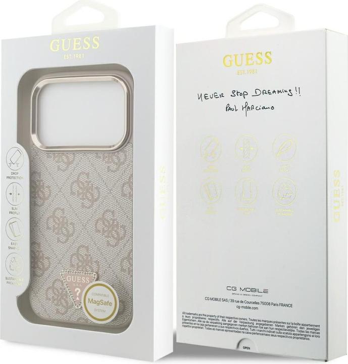 Produktbild Guess Case Magsafe 4G PU Leather Case With Triangle Logo And Gold Metal Camera Frame For iPhone 17 P (Apple iPhone 17 Pro)