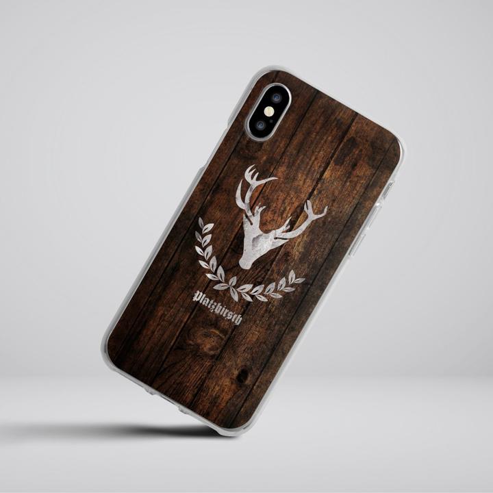 Produktbild DeinDesign Silikon Hülle für Apple iPhone X Handyhülle Case Smartphone Schutzhülle Hirsch Holz Holzoptik (Apple iPhone X)