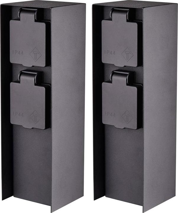 Produktbild Novatool 2x Steckdosensäule 2-fach Anthrazit Edelstahl eckig IP44 Steckdose Garten Gartensteckdose