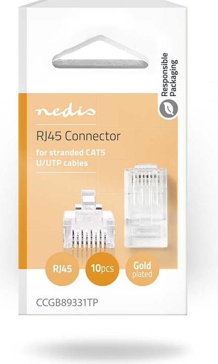 Immagine prodotto Nedis Spina RJ45 | RJ45 Pass Through | UTP CAT5 a trefoli | Dritta | Placcata oro | 10 pezzi | PVC | T (UTP, CAT5e)