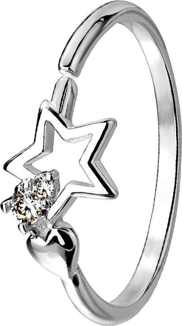 Image du produit Star Piercing Bague argent deux cristaux coeur et étoile (50, Argent 925)