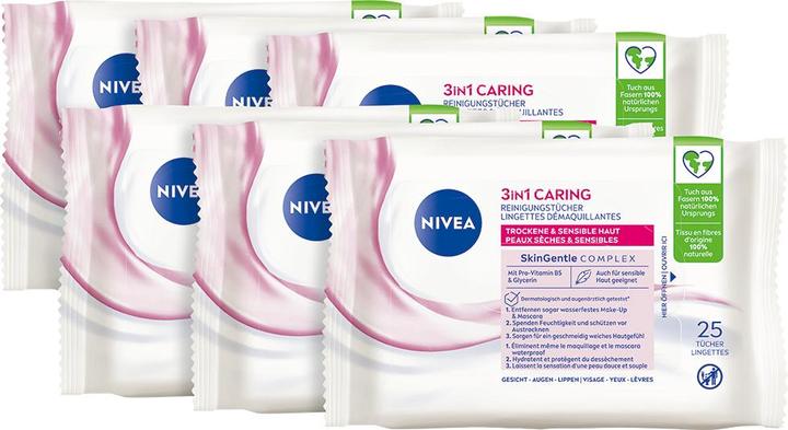 Actual product image NIVEA Reinigungstücher 3in1 Pflegend Multipack 6 x 25 St. (Facial cleansing wipes)