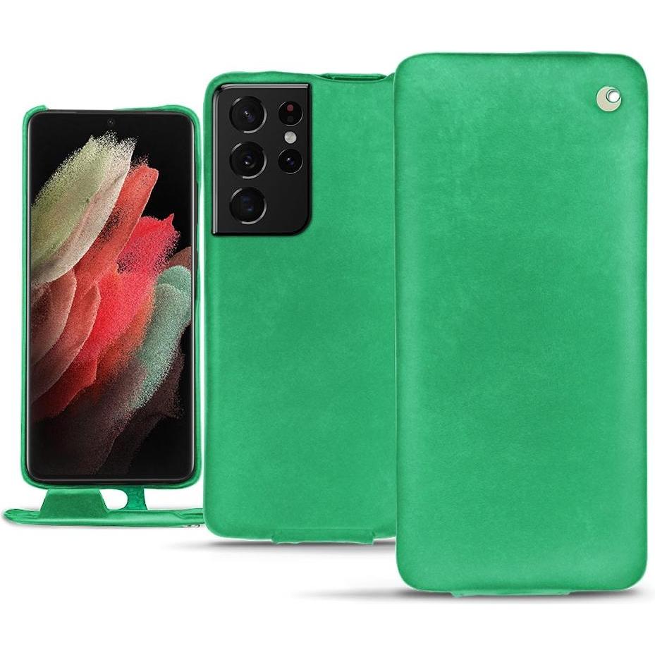 Noreve Lederschutzhülle vertikal (Samsung Galaxy S21 Ultra), Smartphone Hülle, Grün