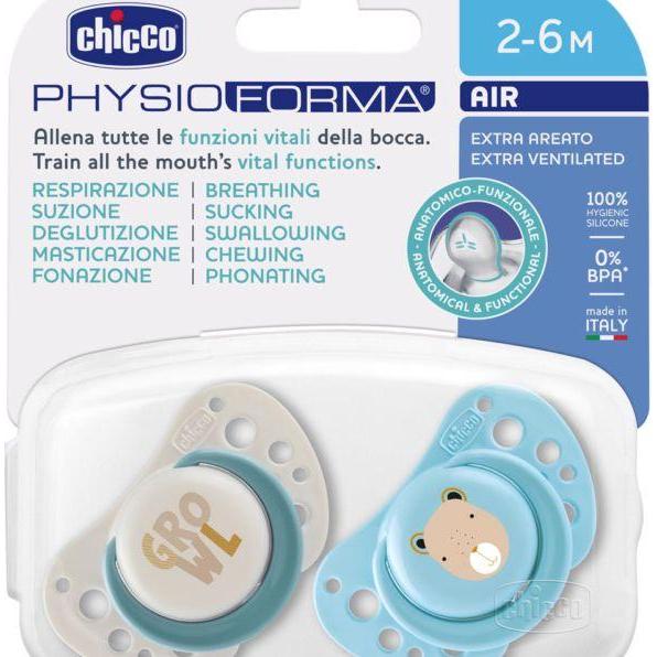 Chicco Blau Nuggi, Physiologischer Beruhigungssauger Physioforma Air Silikon Mini Blue Mix 0-6M Case Italienisch (2X, 0 - 6 Monate)