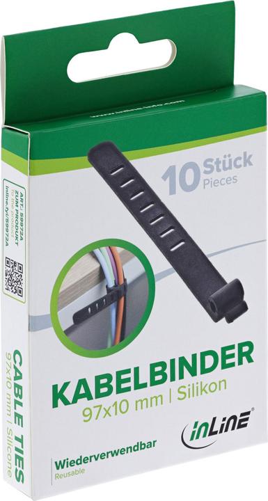 Produktbild InLine 10er Pack ® Kabelbinder Silikon, wiederverschliessbar, 97x10mm, schwarz (97 mm, 10 Stk.)